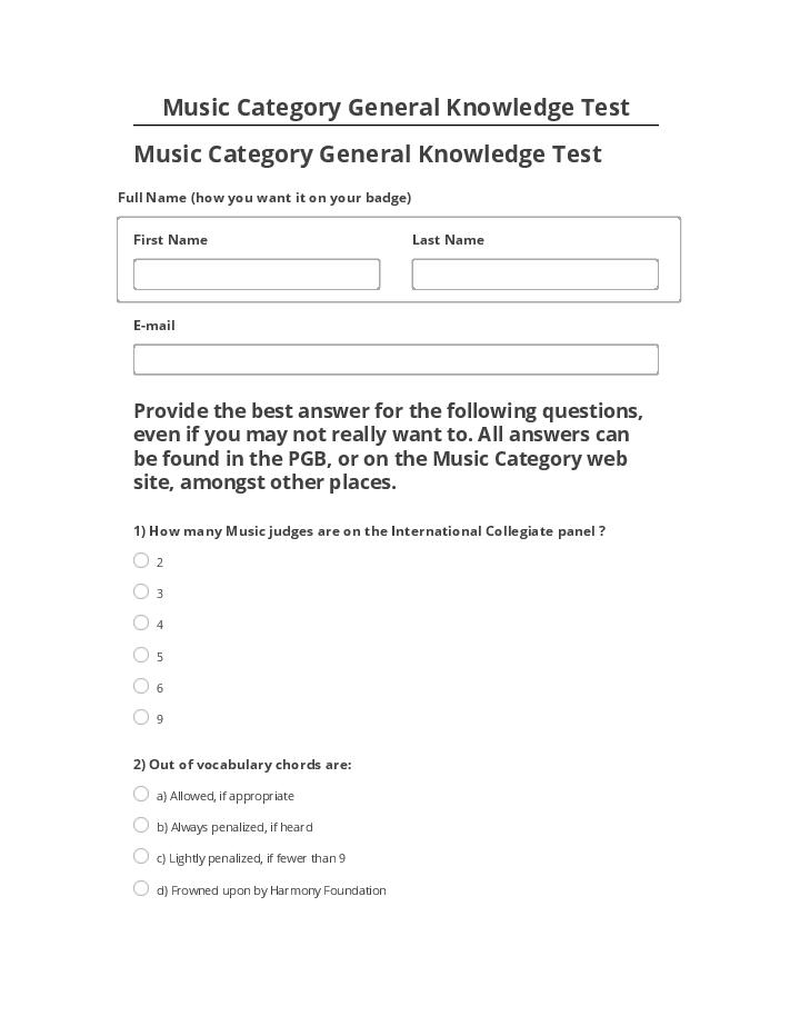 Arrange Music Category General Knowledge Test