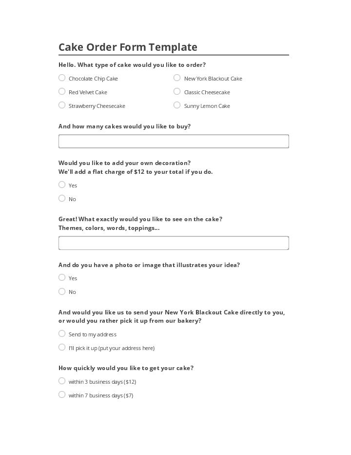 Update Cake Order Form Template from Netsuite
