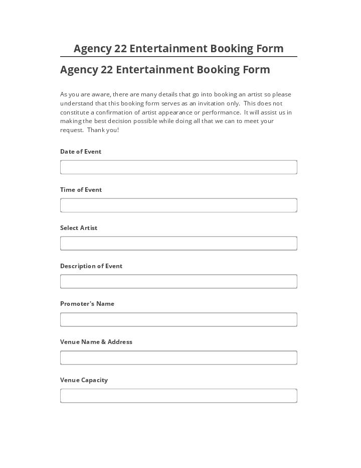 Arrange Agency 22 Entertainment Booking Form in Netsuite