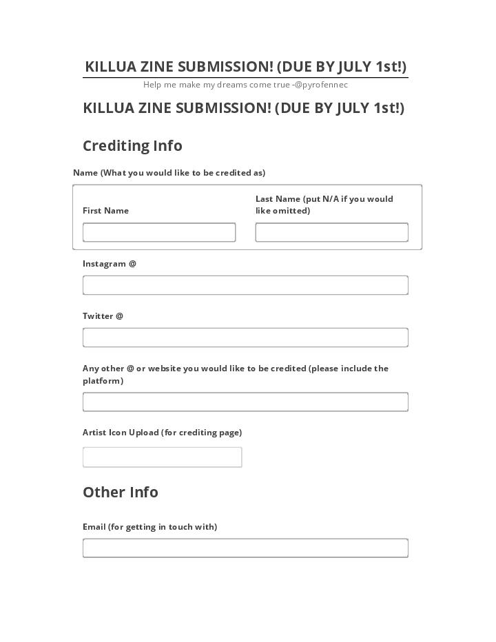 Manage KILLUA ZINE SUBMISSION! (DUE BY JULY 1st!) in Salesforce
