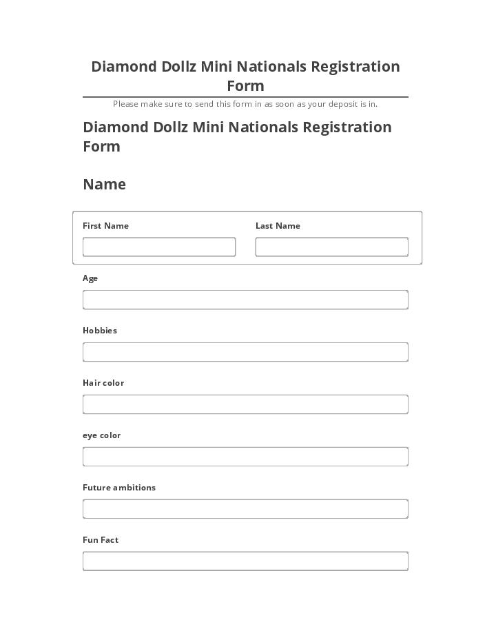 Extract Diamond Dollz Mini Nationals Registration Form from Netsuite