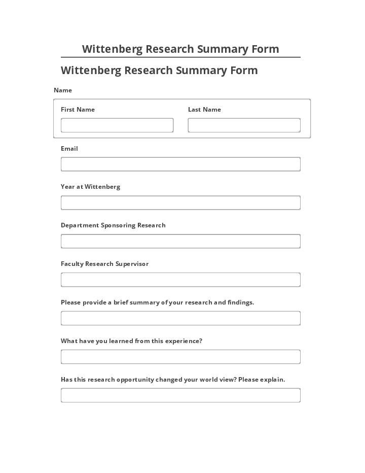 Synchronize Wittenberg Research Summary Form