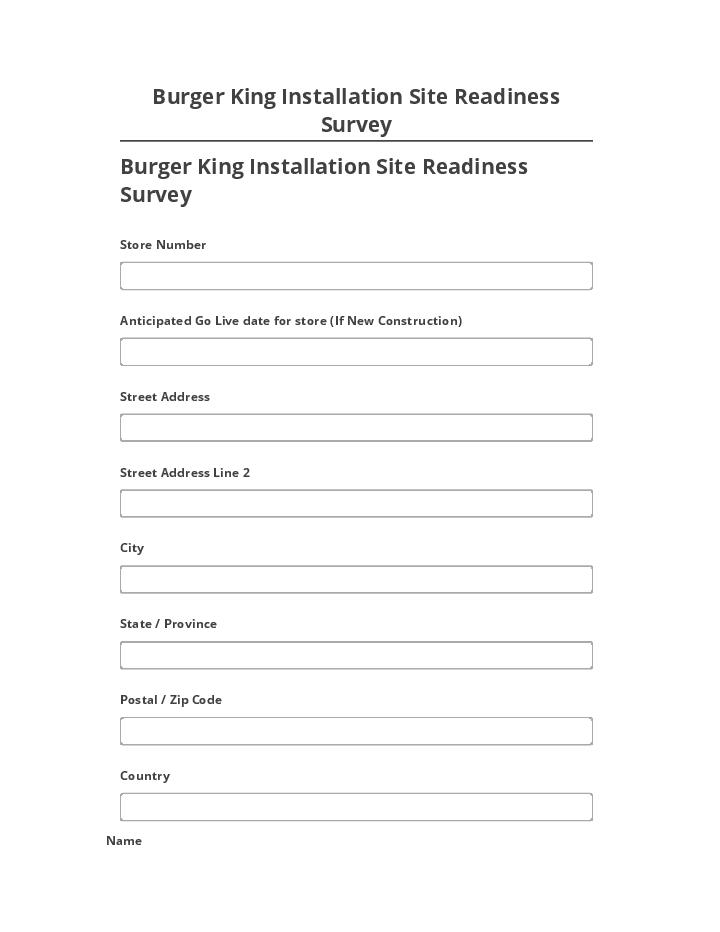 Arrange Burger King Installation Site Readiness Survey in Netsuite
