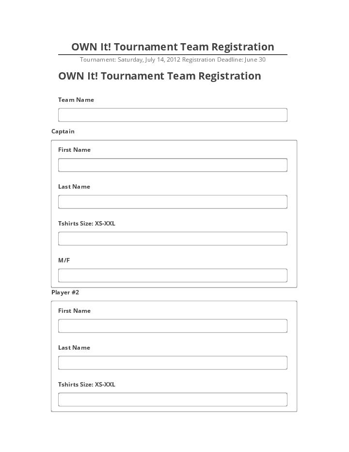 Arrange OWN It! Tournament Team Registration