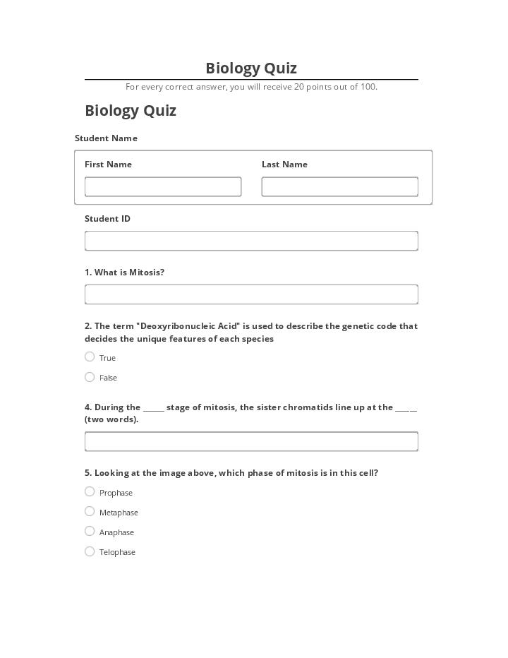Update Biology Quiz