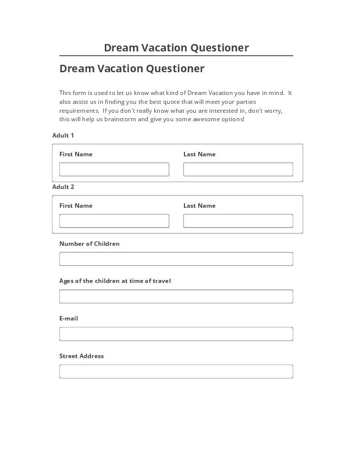 Update Dream Vacation Questioner from Microsoft Dynamics