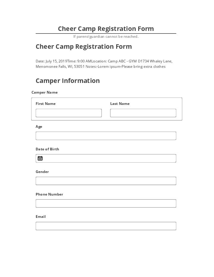 Export Cheer Camp Registration Form to Salesforce