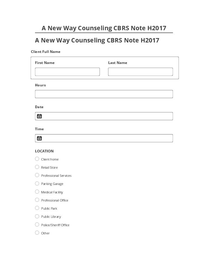 Arrange A New Way Counseling CBRS Note H2017 in Salesforce