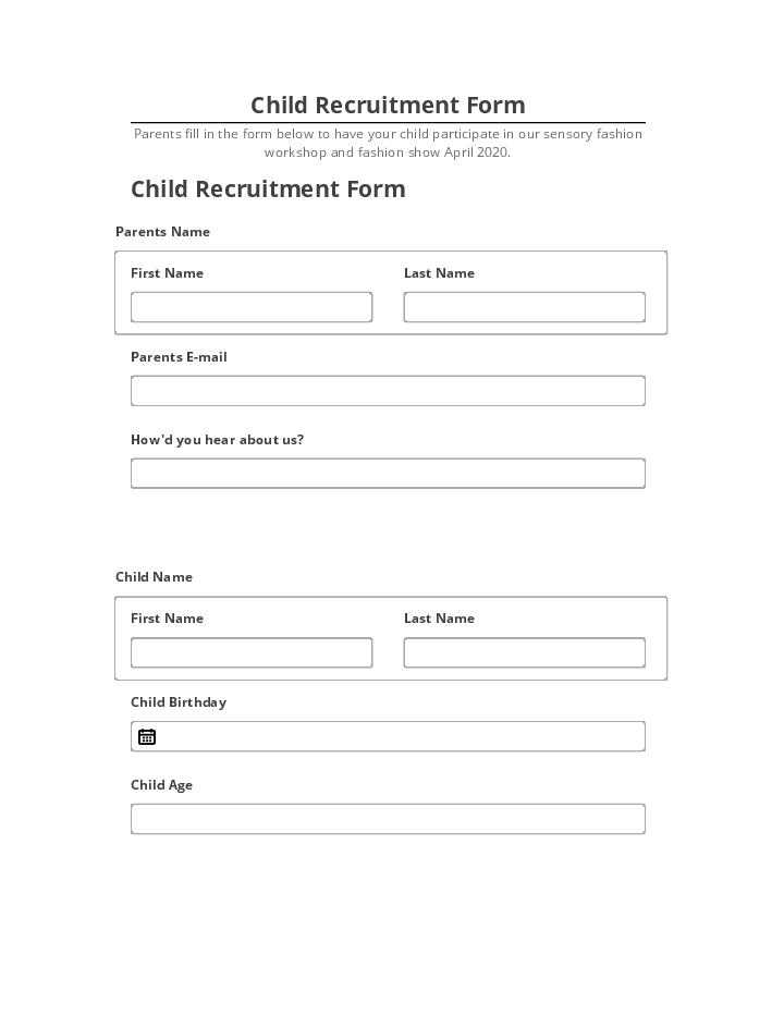 Arrange Child Recruitment Form in Netsuite