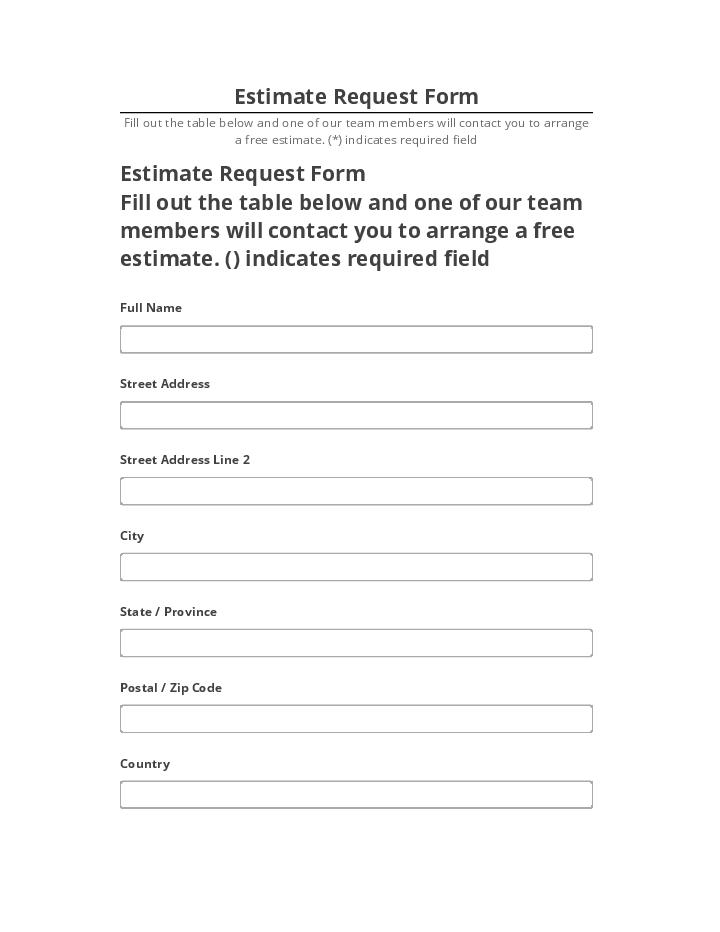 Arrange Estimate Request Form
