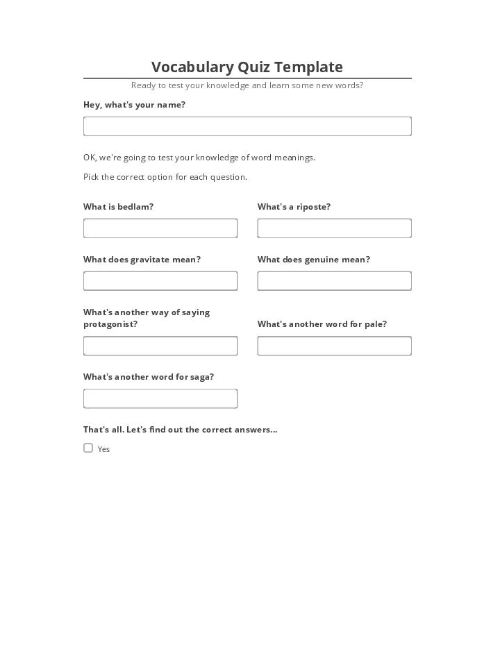Pre-fill Vocabulary Quiz Template from Microsoft Dynamics