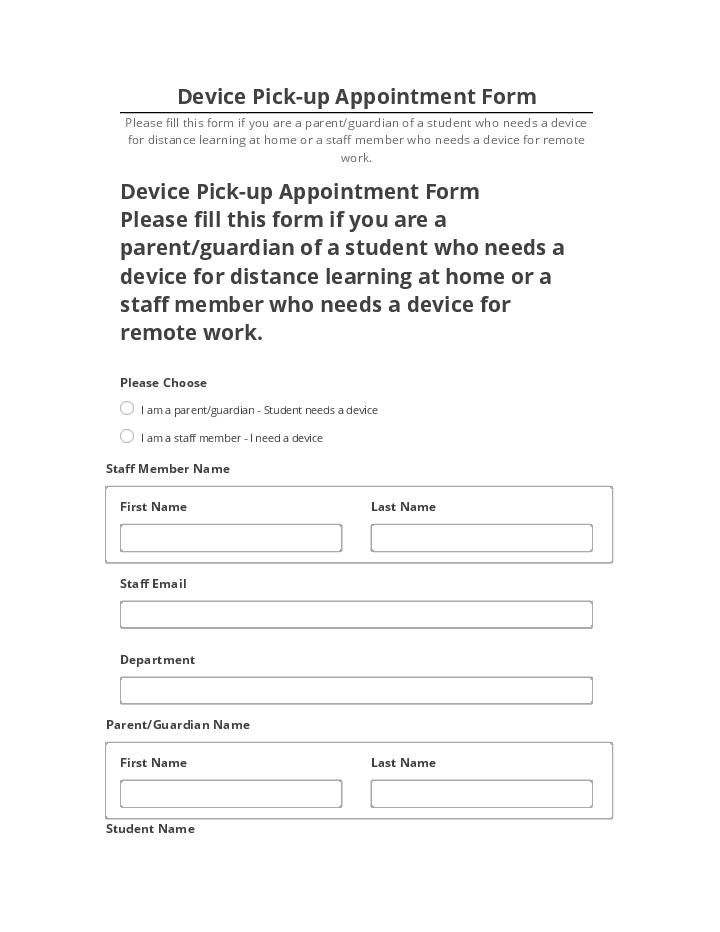 Export Device Pick-up Appointment Form to Microsoft Dynamics
