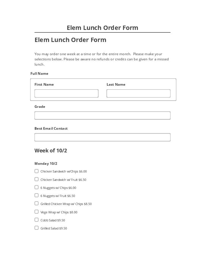 Synchronize Elem Lunch Order Form