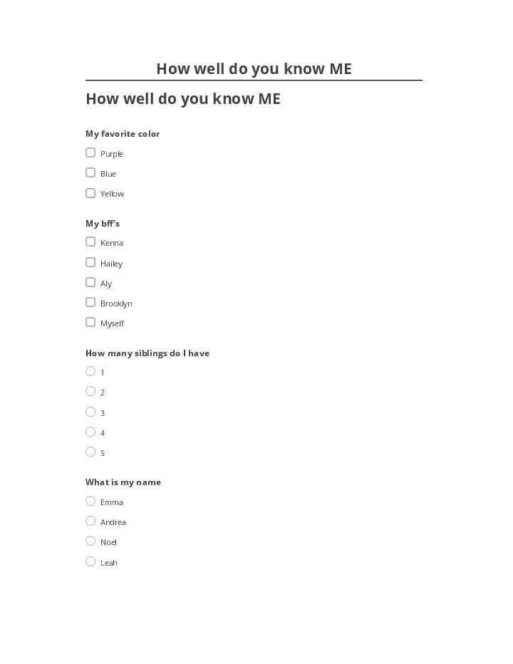 Arrange How well do you know ME in Netsuite