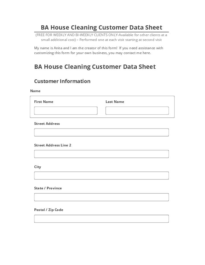 Manage BA House Cleaning Customer Data Sheet in Microsoft Dynamics