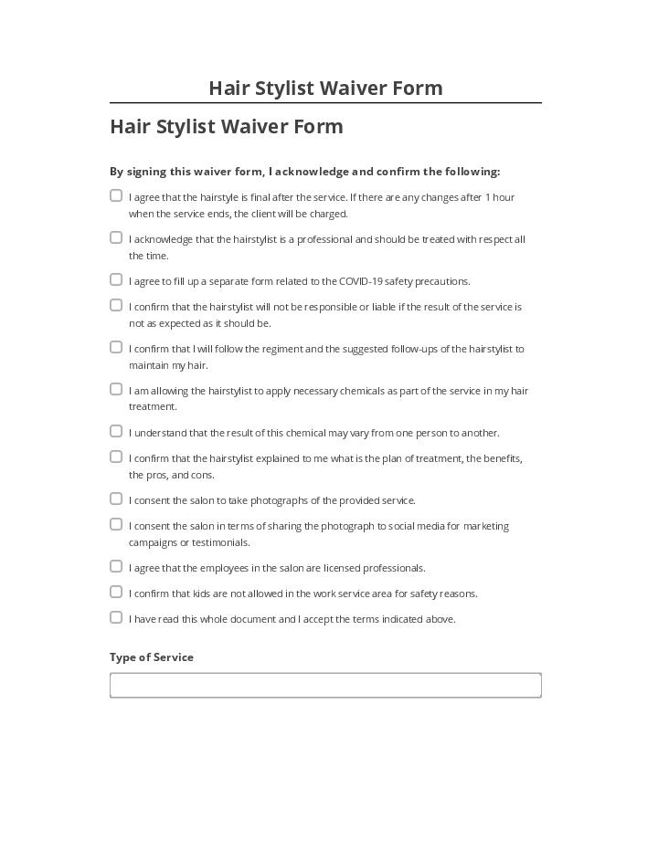 Export Hair Stylist Waiver Form to Microsoft Dynamics