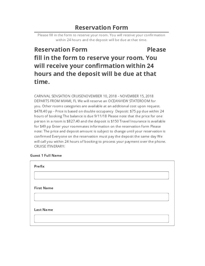 Arrange Reservation Form