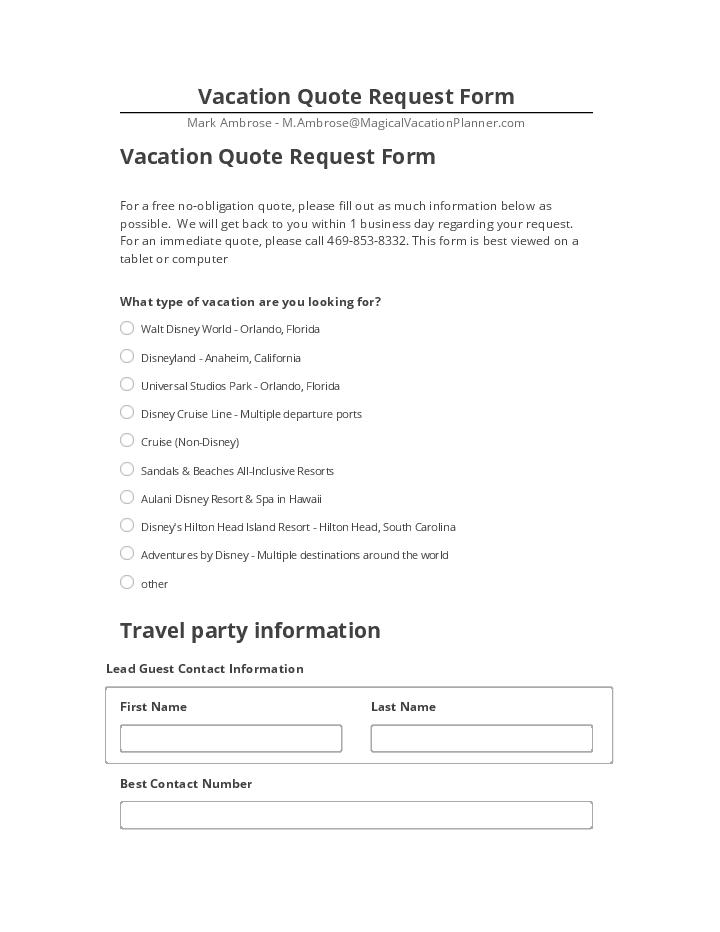 Arrange Vacation Quote Request Form in Microsoft Dynamics