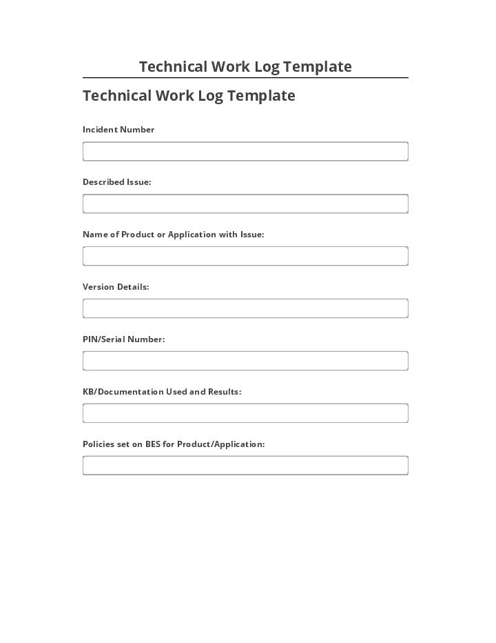 Arrange Technical Work Log Template in Salesforce