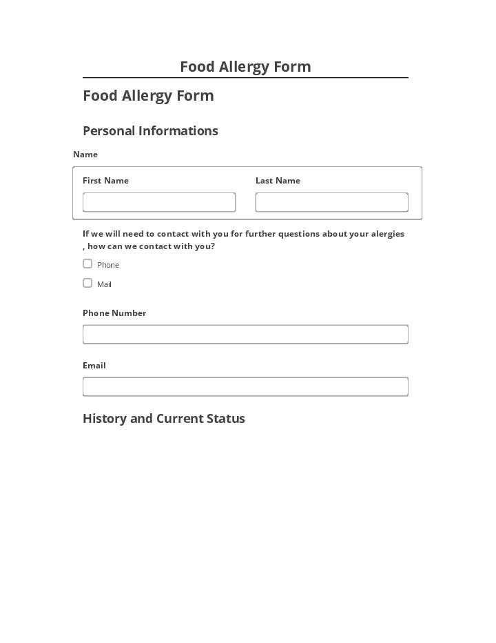 Arrange Food Allergy Form