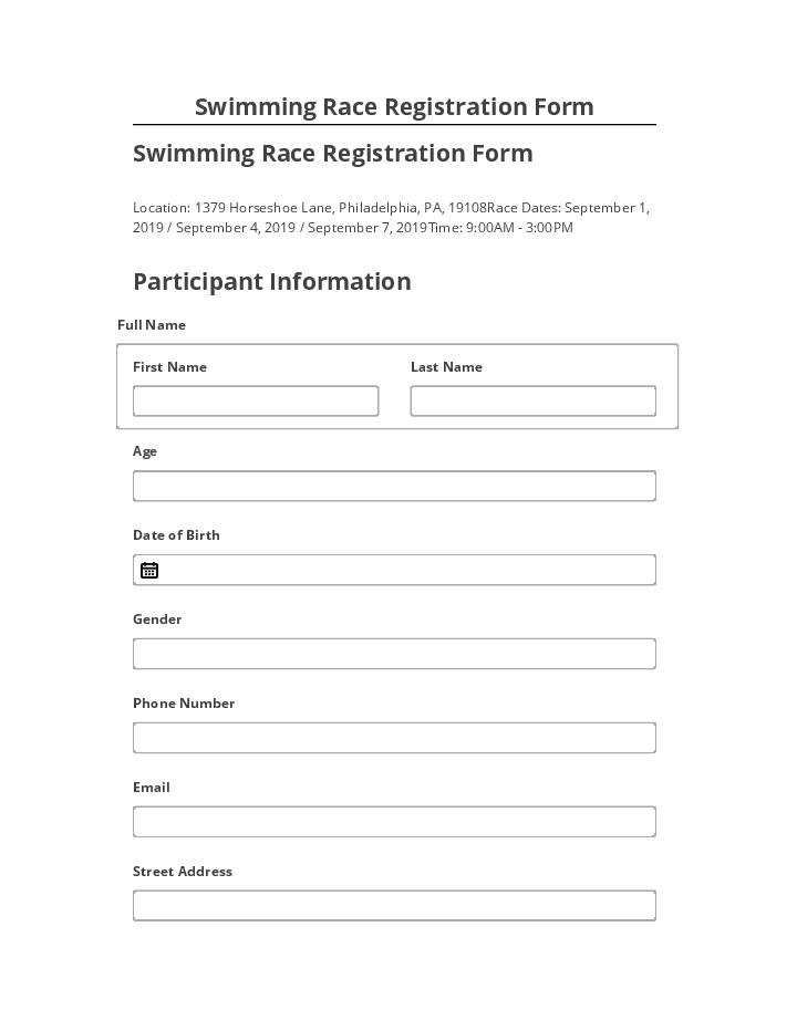 Arrange Swimming Race Registration Form