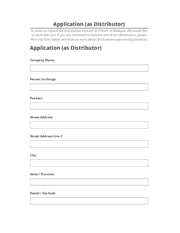 Pre-fill Application (as Distributor) from Netsuite