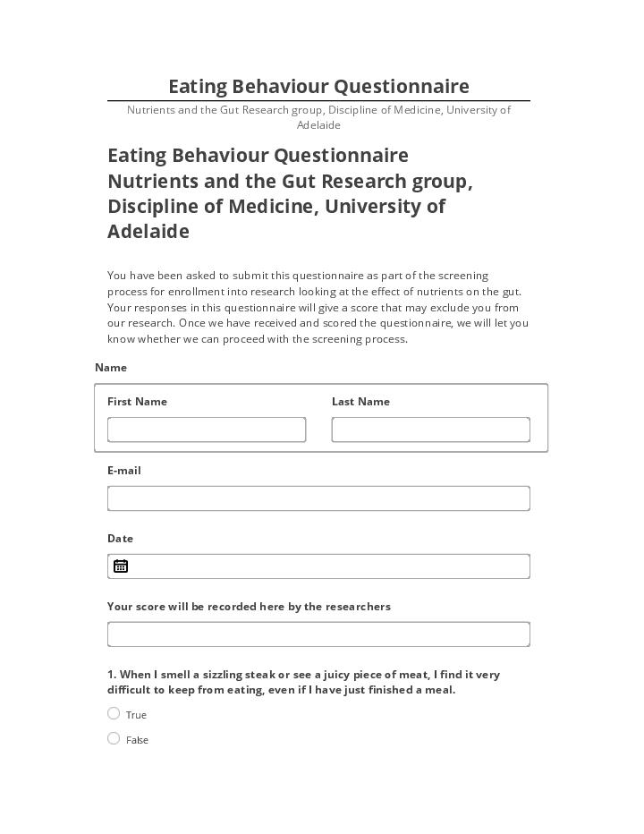 Pre-fill Eating Behaviour Questionnaire from Salesforce