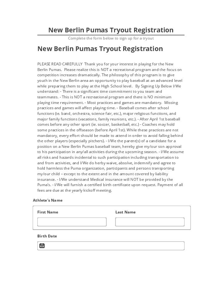 Manage New Berlin Pumas Tryout Registration