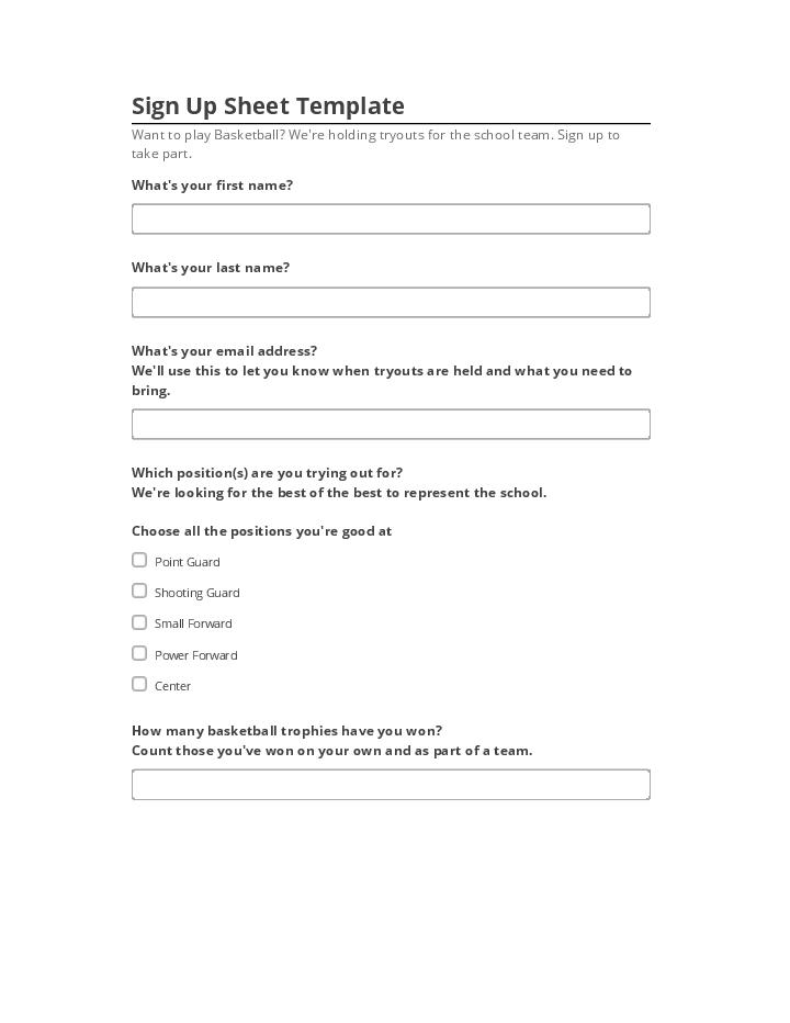 Incorporate Sign Up Sheet Template in Netsuite