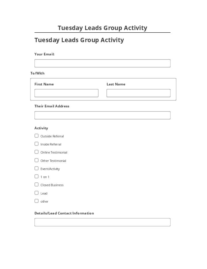 Pre-fill Tuesday Leads Group Activity from Microsoft Dynamics