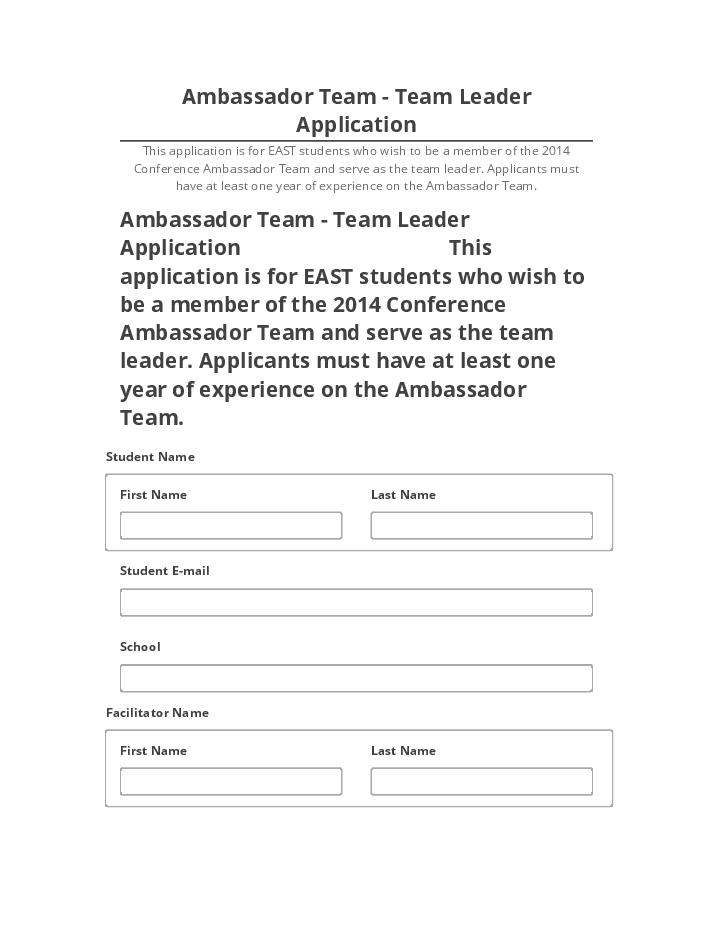 Incorporate Ambassador Team - Team Leader Application in Microsoft Dynamics