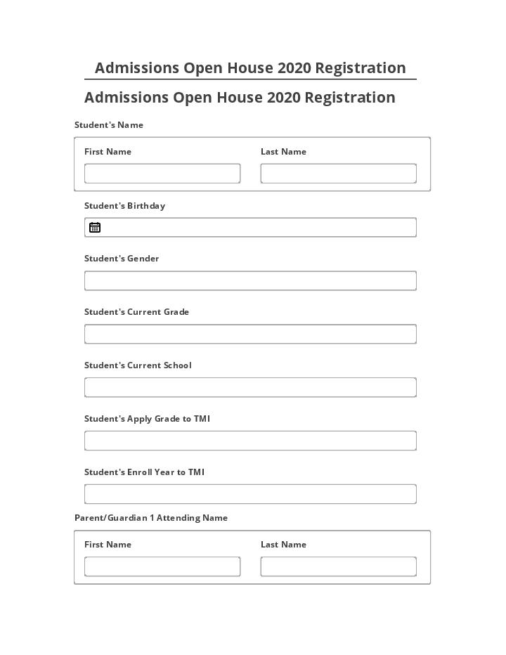 Export Admissions Open House 2020 Registration to Microsoft Dynamics