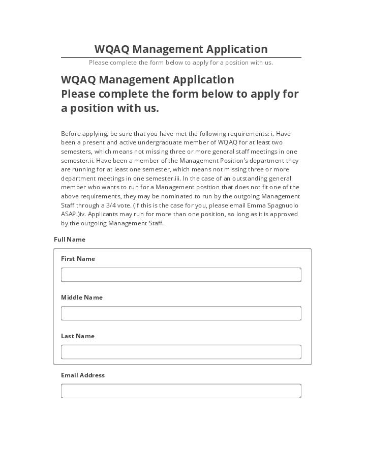 Manage WQAQ Management Application in Salesforce