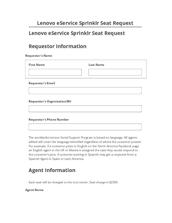 Arrange Lenovo eService Sprinklr Seat Request in Salesforce