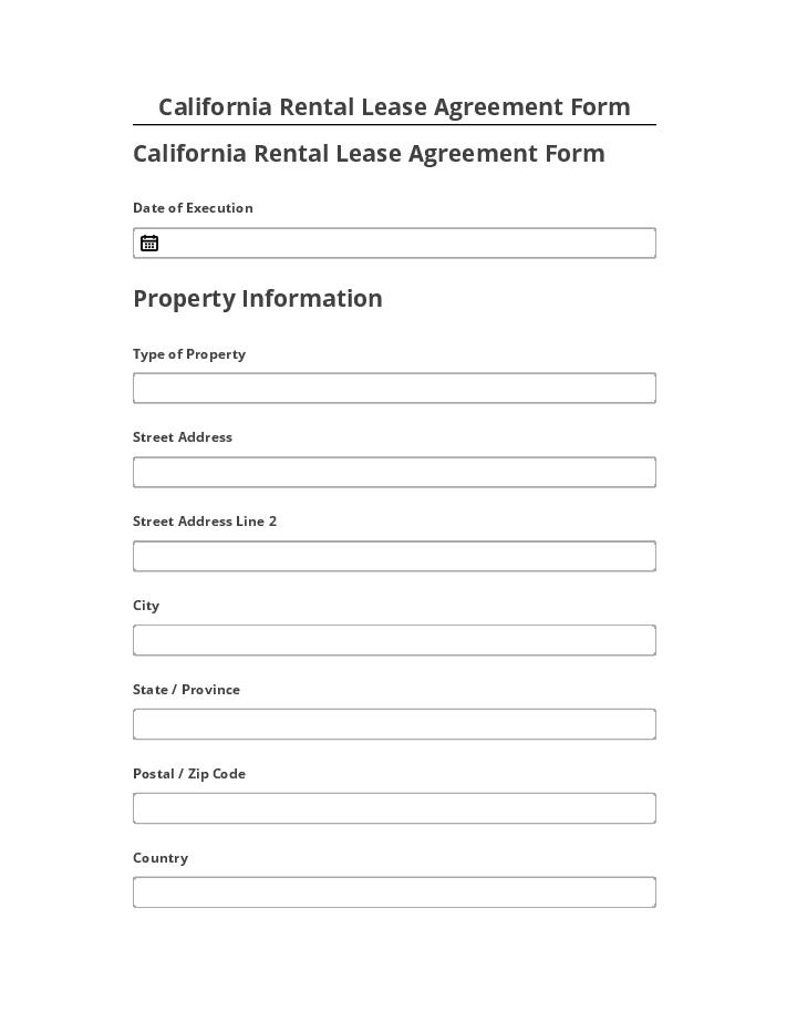 Arrange California Rental Lease Agreement Form