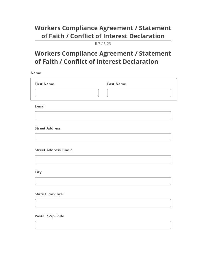 Update Workers Compliance Agreement / Statement of Faith / Conflict of Interest Declaration