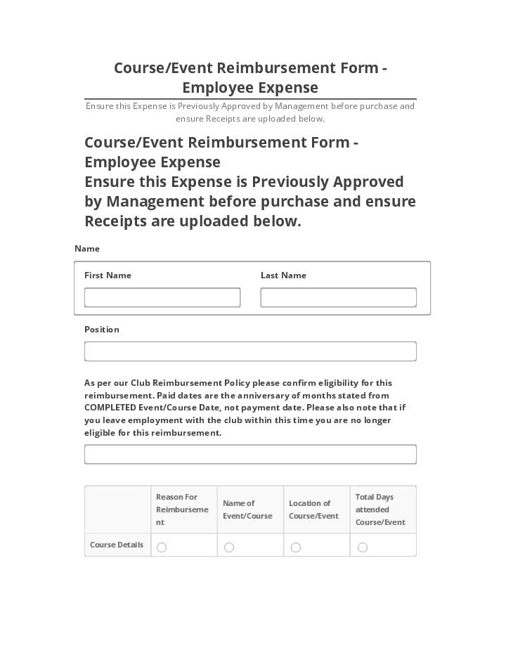 Pre-fill Course/Event Reimbursement Form - Employee Expense from Netsuite