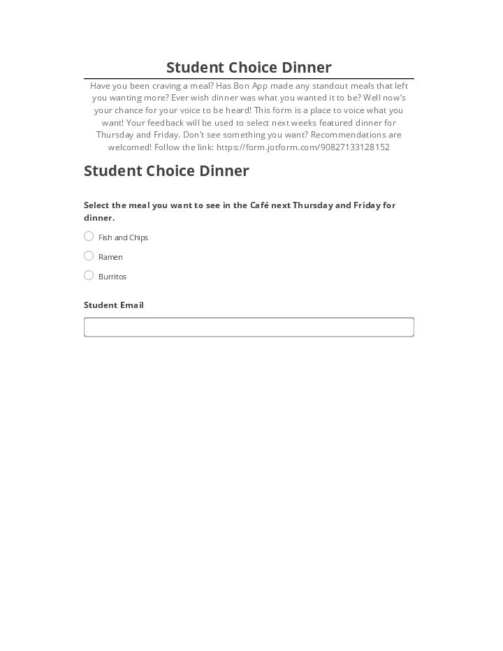 Arrange Student Choice Dinner in Salesforce