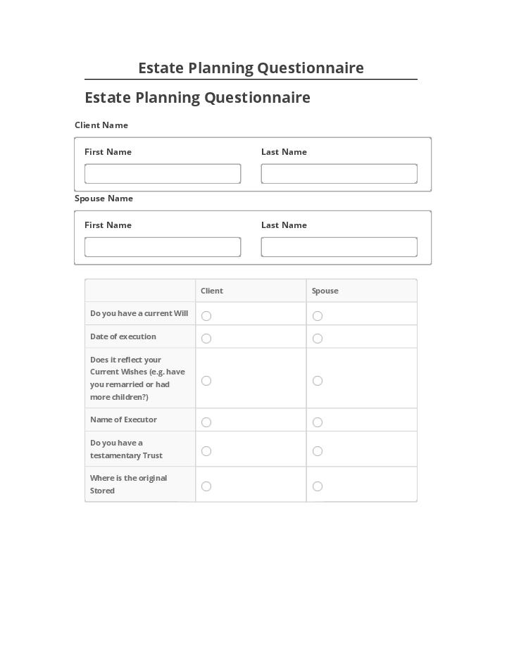 Arrange Estate Planning Questionnaire in Netsuite