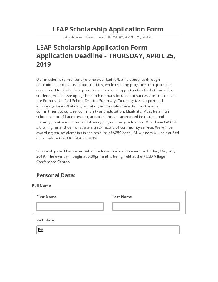 Arrange LEAP Scholarship Application Form in Salesforce