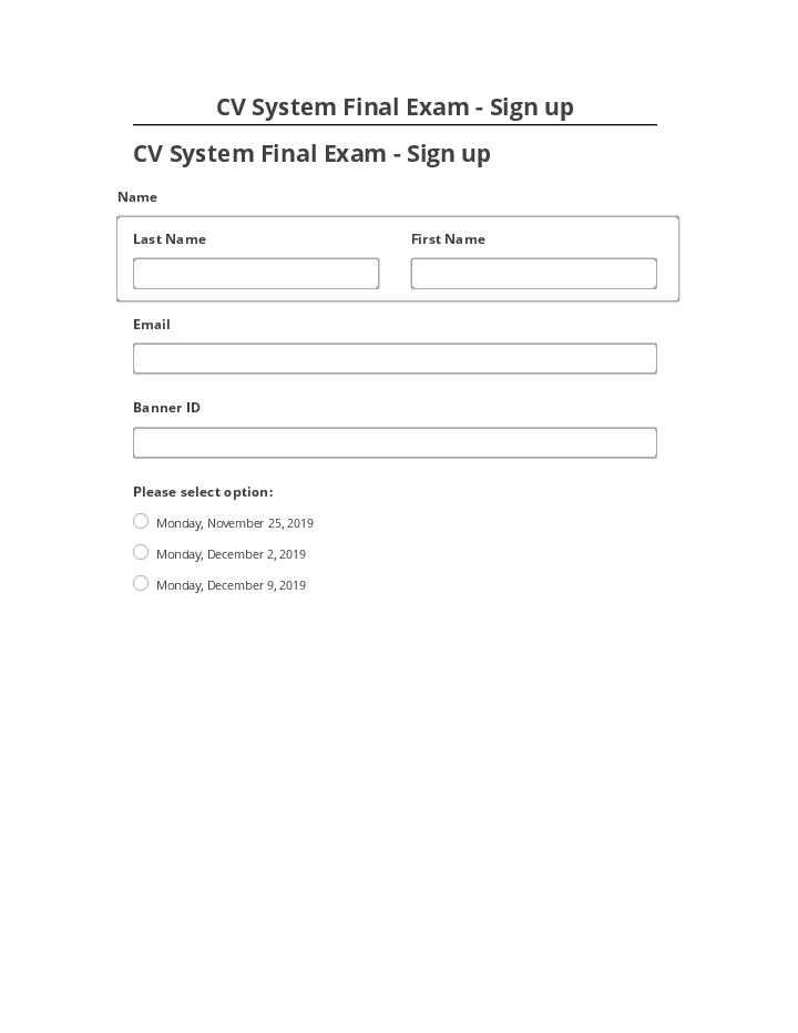 Manage CV System Final Exam - Sign up