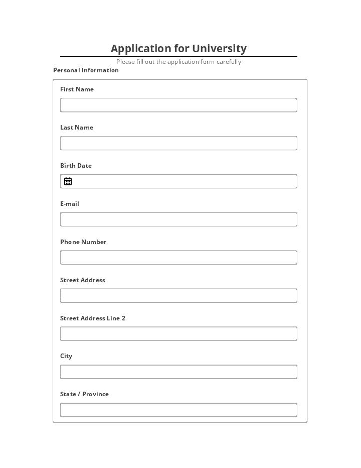 Synchronize Application for University Form