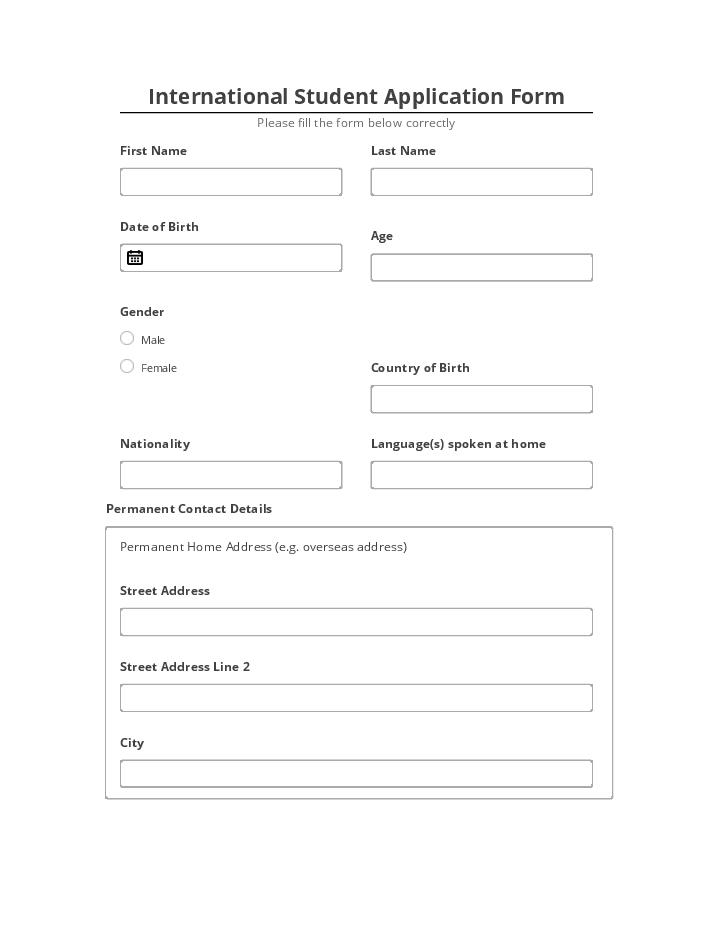 Extract International Student Application Form Netsuite