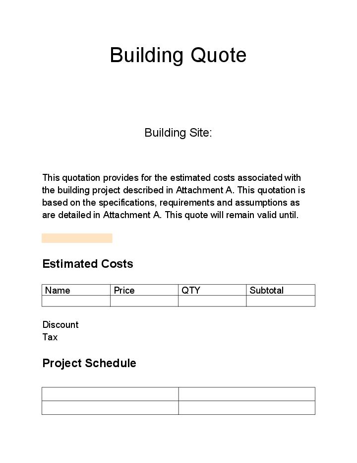 Manage Building Quote