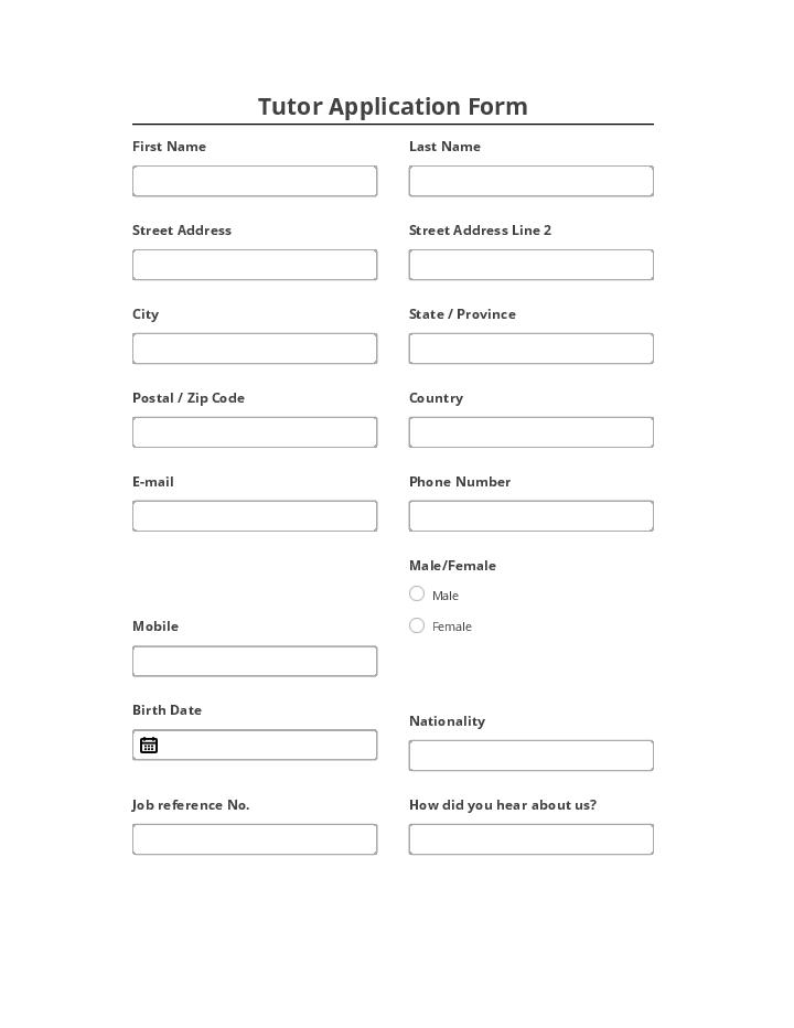 Arrange Tutor Application Form Salesforce