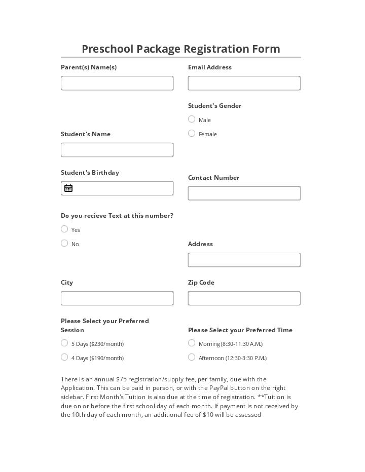 Export Preschool Package Registration Form to Netsuite
