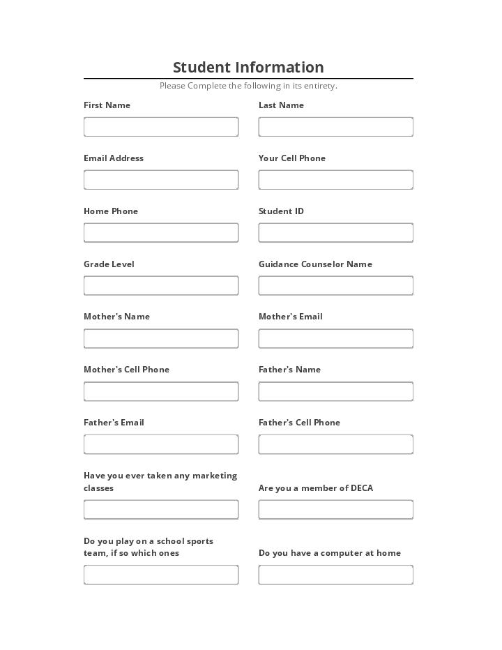 Integrate Student Information Sheet Form Netsuite