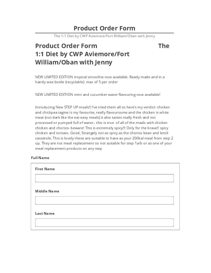 Synchronize Product Order Form