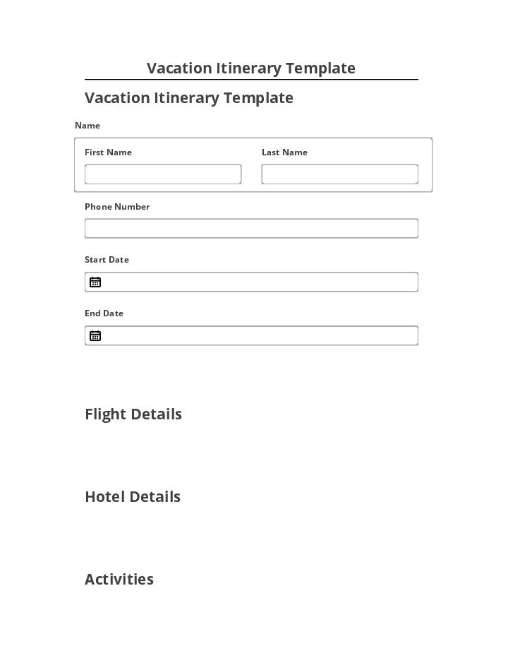 Integrate Vacation Itinerary Template
