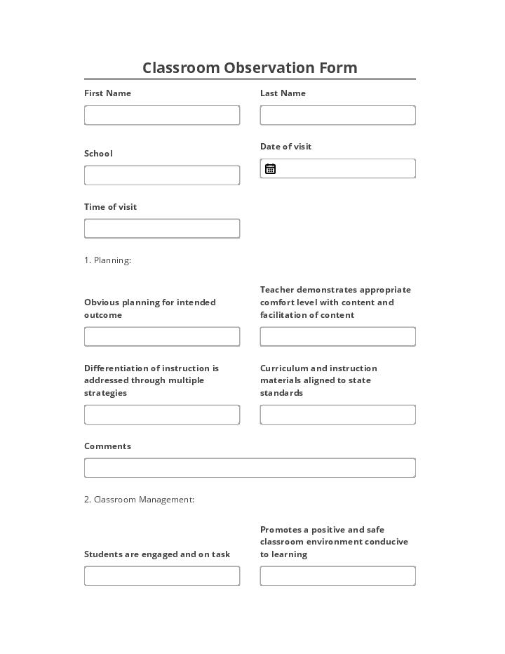 Manage Classroom Observation Form